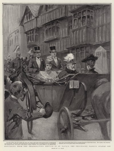 セントポールの感謝祭サービスから戻ったステープルインを通過する行列 作： William T. Maud